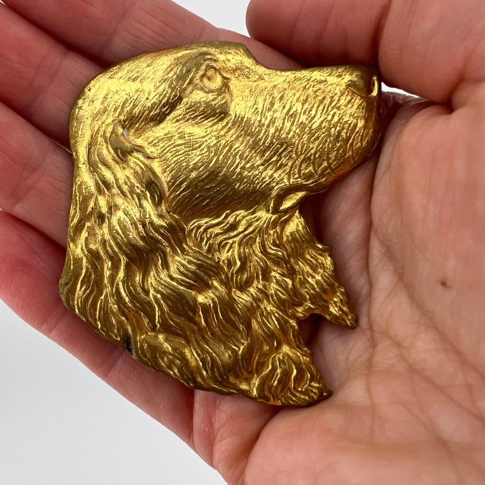 Vintage‎ Gold Tone Cocker Spaniel Dog Head Brooch Pin 2 3/8